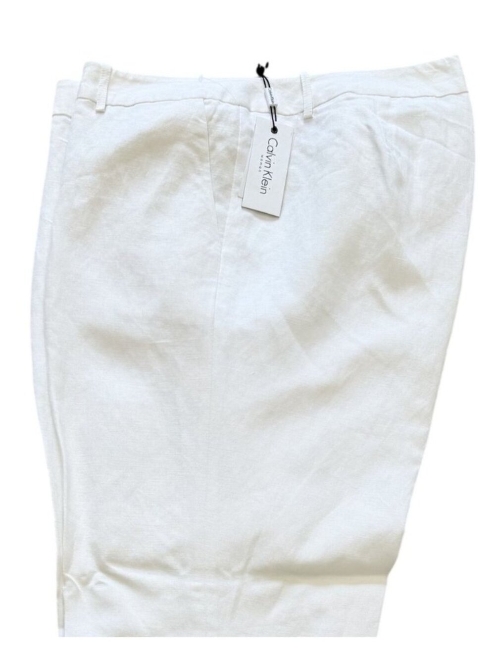 Calvin Klein Women White Straight-Leg Linen Blend Pants Career Casual 16W NWT - Picture 2 of 8